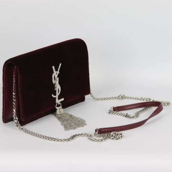 Rare Saint Laurent Kate Monogramme Crystal embellished Velvet shoulder bag, EUC - Picture 2 of 8